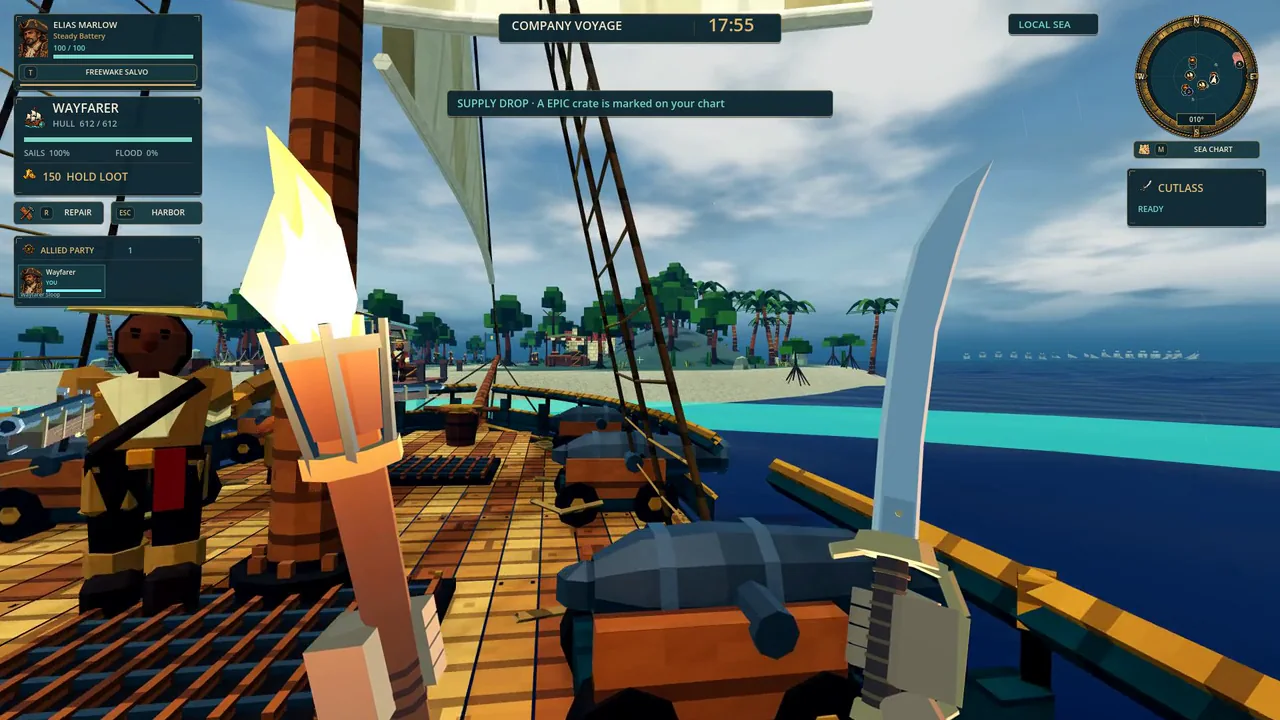 Your crew aboard a wooden corsair ship in the current Corsair Tides game